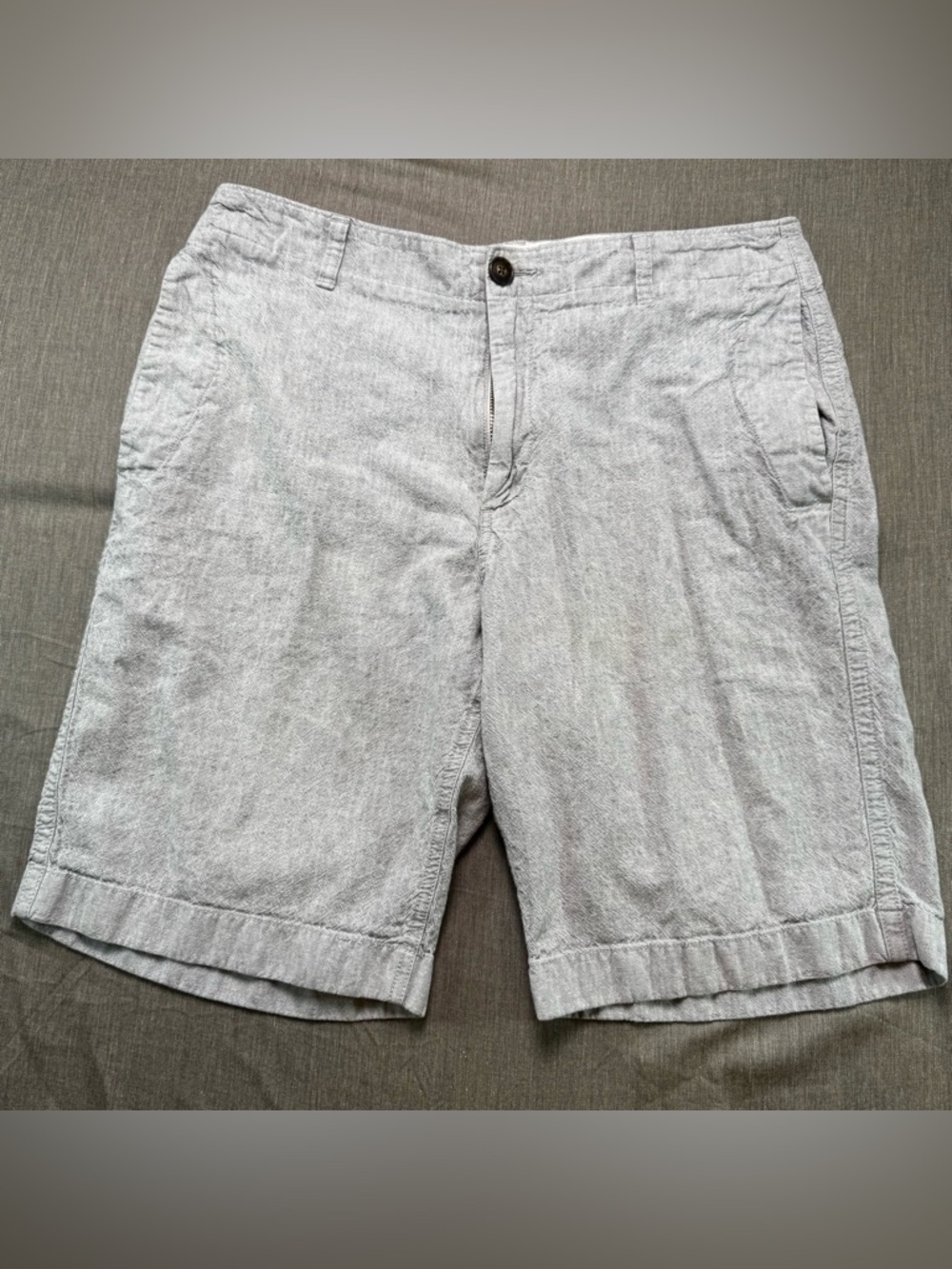 J. Crew Shorts Mens Size 34 Waist Gray Linen Cotton Beach Short Mid Rise 34x10
